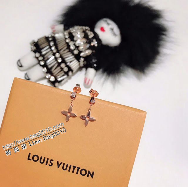 Louis Vuitton純銀飾品 路易威登四葉草單鑽耳釘 LV四葉草925鏈條耳環  zglv2109